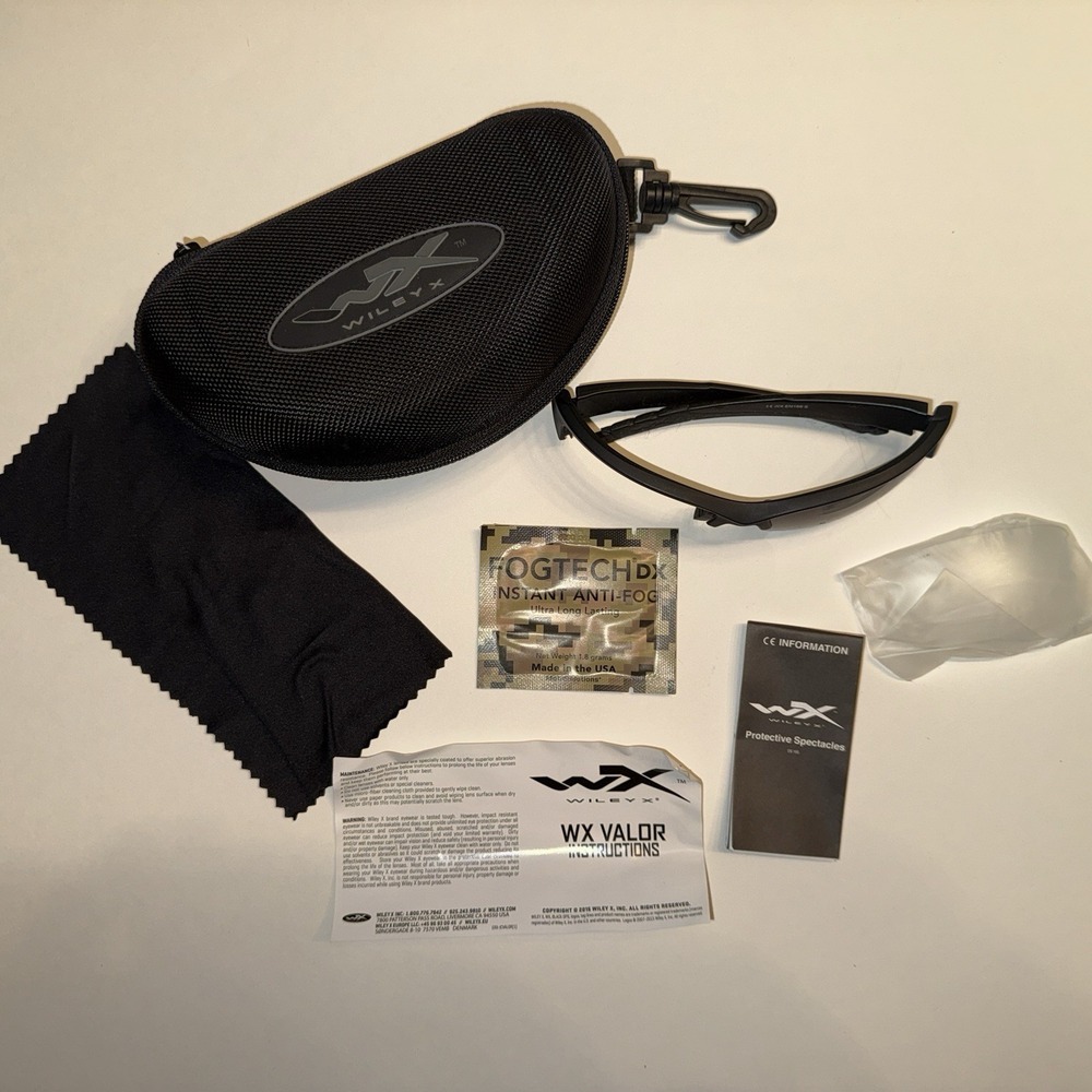 Wiley X Valor Sunglasses Case Kit Matte Black Frames + Unused Clear Lenses